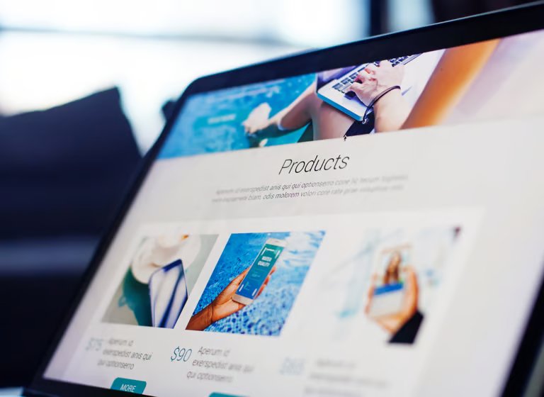 Digital product catalog displayed on a laptop screen